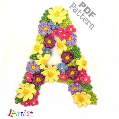 Flower letter A crochet applique pattern