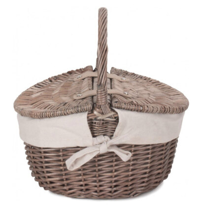 Willow Direct Small Antique Wash Finish Oval Picnic Basket With White Lining - 300x230x170mm