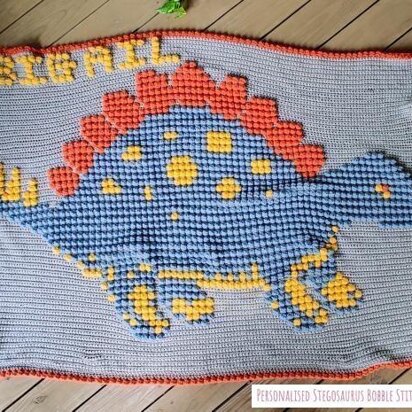 Personalised Stegosaurus Bobble Stitch Blanket by Melu Crochet