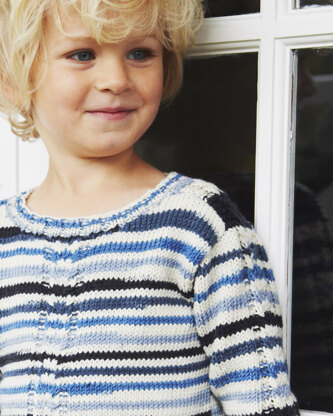 "Cable Detail Sweater" - Sweater Knitting Pattern For Boys in Debbie Bliss Rialto DK Prints