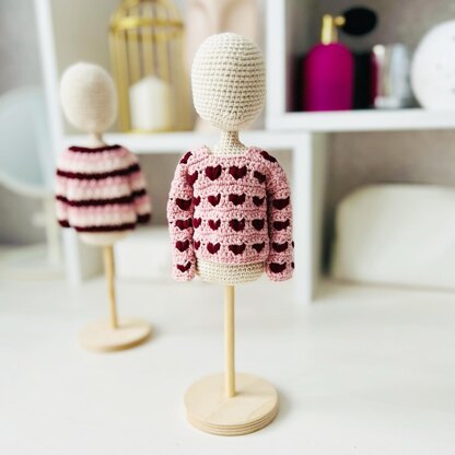 Crochet doll basic sweaters, amigurumi doll clothes, crochet doll sweater, Valentine sweaters