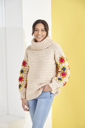 Granny Square Roll Neck and Crew Neck Jumpers in King Cole Big Value Chunky - 6228 - Leaflet