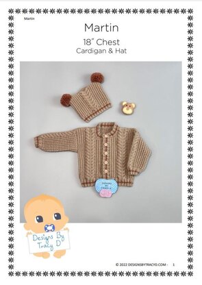 Martin Baby Cardigan  and Hat knitting pattern 18 inch chest size