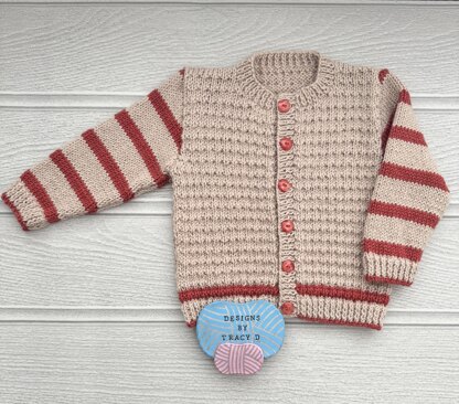 CJ & Ellie Baby cardigan knitting pattern sizes 16-22 inch chest size