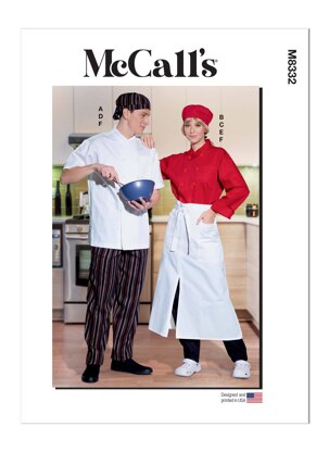 McCall's Misses' and Men's Chef Jacket, Pants, Apron and Cap M8332 - Paper Pattern, Size S-M-L-XL-XXL