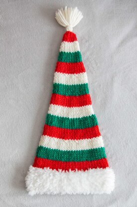 Knitting Pattern Striped Santa Elf Beanie Hat