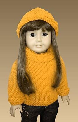 Pdf 18 inch doll knitting pattern. Fits American Girl Doll. Ruffle Neck 004