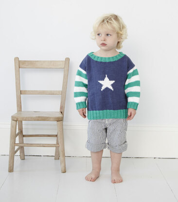 "Star Jumper" - Sweater Knitting Pattern in Debbie Bliss Cotton DK