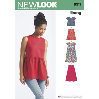 New Look 6511 Women’s  Tops With Length and Sleeve Variations 6511 - Paper Pattern, Size A (6-8-10-12-14-16-18)