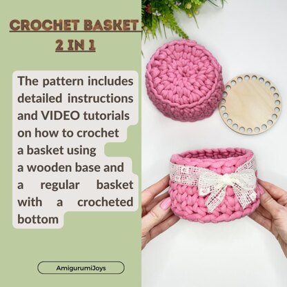Crochet basket 2 in 1 pattern, beginner crochet basket pattern