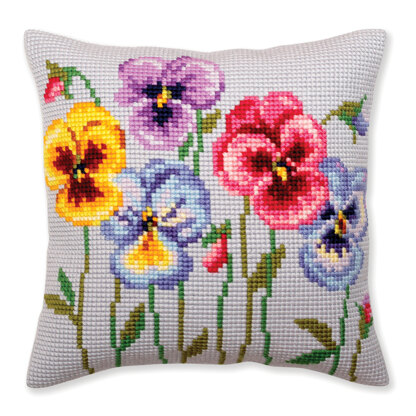 Collection D'Art Pansies Cushion Cross Stitch Kit - 40cm x 40cm