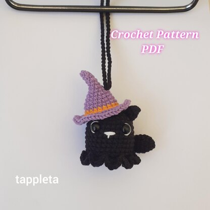 Black cat ghost car hanger crochet pattern, Witchy cat car charm crochet, Mystic black cat, Boo kitty spooky decoration, Halloween ornament