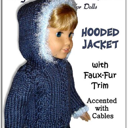 Faux Fur Hooded jacket, PDF Doll clothes knitting pattern, fits Amaerican Girl Doll and 18 inch dolls