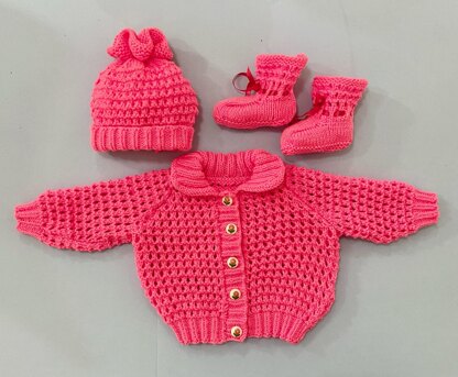 Easy Lace Baby Cardigan, Hat and Booties
