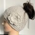 Messy Bun Beanie with Flower