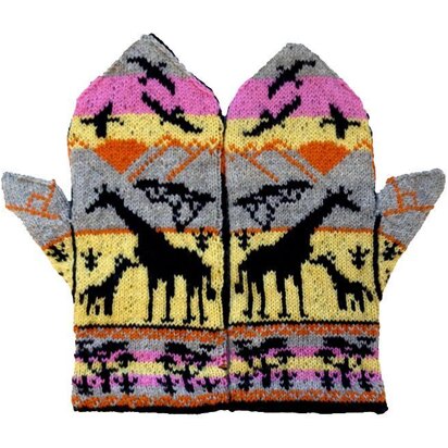 Giraffes at Sunset Mittens - knitting pattern