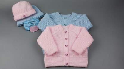 Elis baby unisex cardigan and beanie hat knitting pattern 0-3mths & 3-6Mmhs