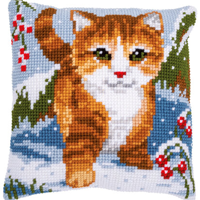 Vervaco Cat in the Snow Cushion Cross Stitch Kit - 40cm x 40cm