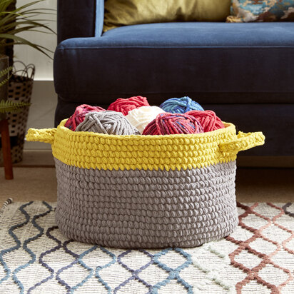 Dip Edge Grey Crochet Basket in Bernat - Downloadable PDF