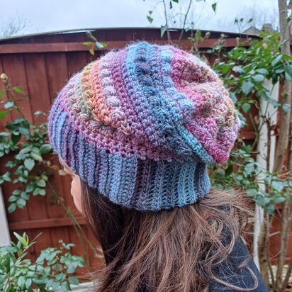 Berry Slouch Beanie and Fingerless Mitts