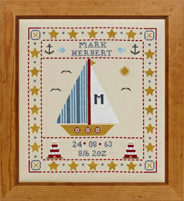 Historical Sampler Company Sail Boat Birth Sampler Cross Stitch Kit - 26cm x 29cm