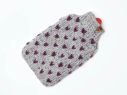 Hot Water Bottle Cover Fair Isle Mini Hearts Chunky Wool