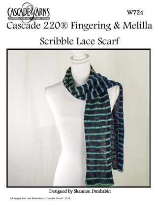 Scribble Lace Scarf in Cascade 220® Fingering & Melilla - W724 - Downloadable PDF