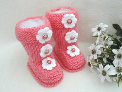 Knitted Baby Girl Booties Aurora Pattern by Elena Mitchell