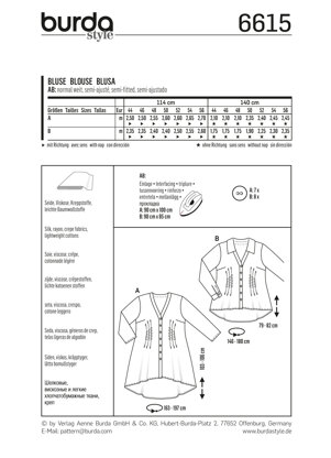 Burda Style Blouse B6615 - Paper Pattern, Size 18-30