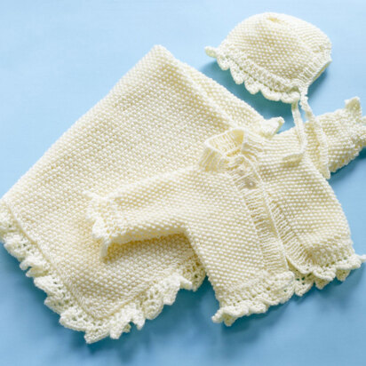 Christening Blanket, Sweater and Bonnet Set in Lion Brand Vanna's Choice Baby - 90064AD