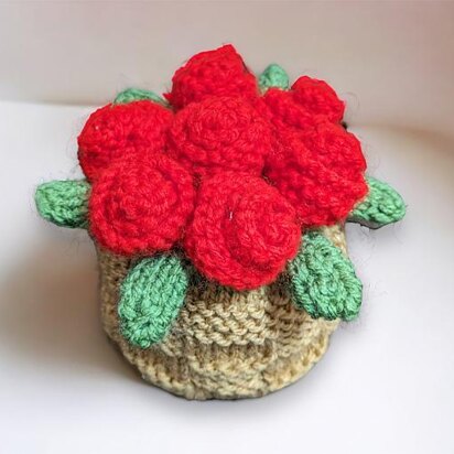 Valentine's Day Roses Flower Pot choc cover / toy - knitting pattern