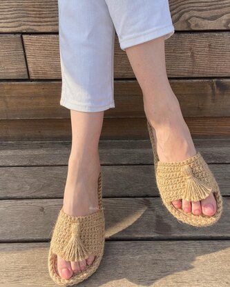 Jute Slippers with Tassels for women, Jute slippers Crochet Pattern, Step-by-step Video Crochet Jute Flip Flops