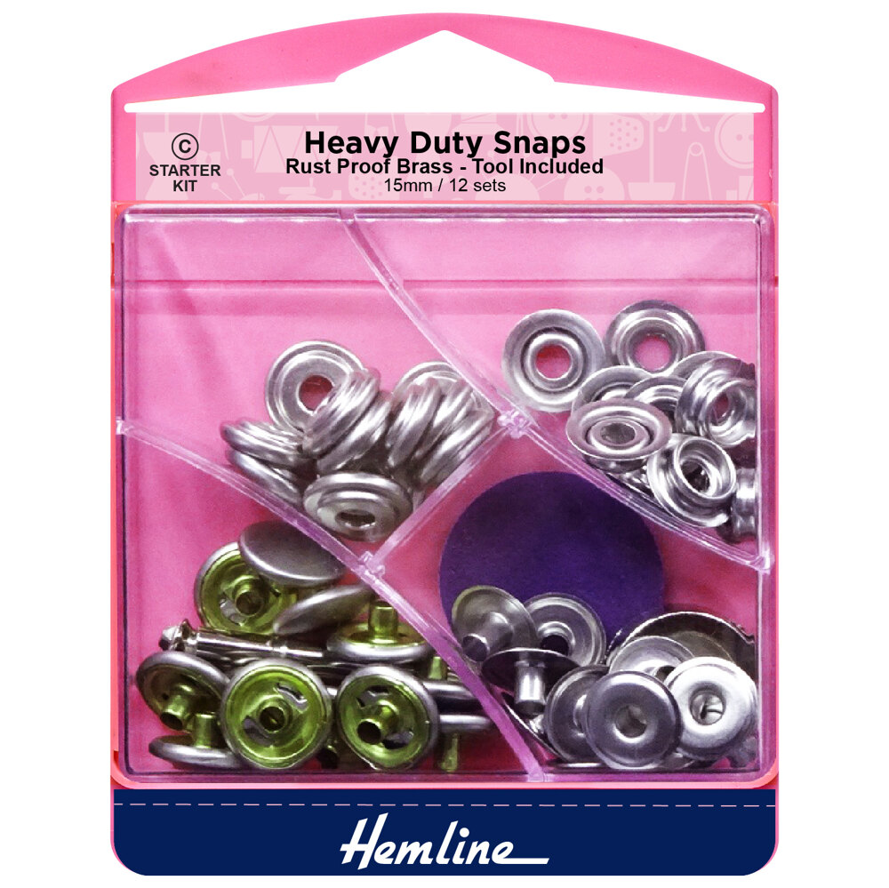 Hemline Heavy Duty Snaps, 15mm x 12 sets - Nickel