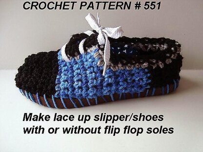 551 Crochet slipper/shoe, Blue lace-up shoe