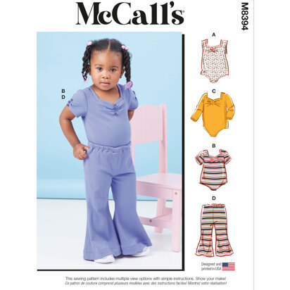 McCall's Toddlers' Knit Bodysuits and Pants M8394 - Paper Pattern, Size A (1/2-1-2-3-4)