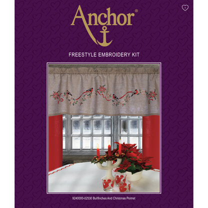 Anchor Bullfinches and Xmas Pelmet Freestyle Embroidery Kit - 31cm x 31cm
