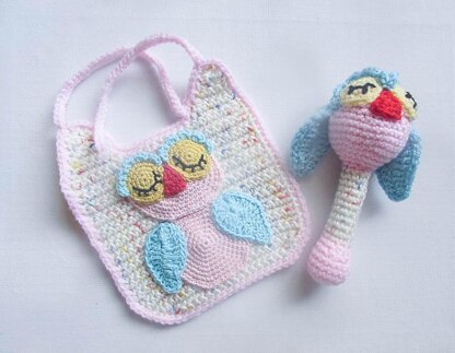 Owl Baby Bib and Rattle