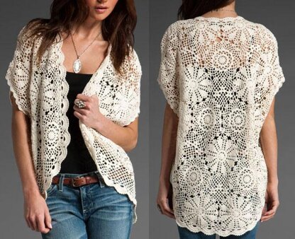 Crochet oversized high-low lacy shrug.