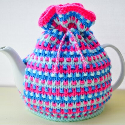 Lilac Speckled Rib 4 Cup Teapot Cosy Knitting Pattern.