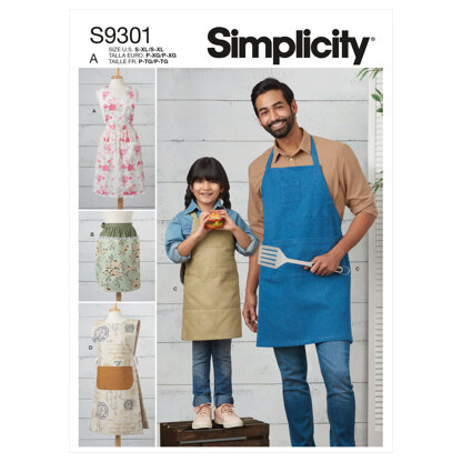 Simplicity Kids' & Adults' Aprons S9301 - Paper Pattern, Size A (S - XL / S - XL)