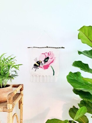 Bee and Flower Crochet Tapestry Wall Hanging