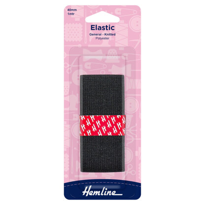 Hemline General Purpose Knitted Elastic: 1m x 40mm: Black