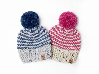 Chunky Pinstripe Pompom Winter Hat