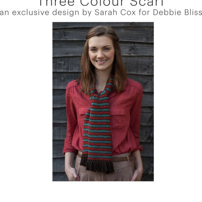 "Three Colour Scarf" - Scarf Knitting Pattern For Women in Debbie Bliss Cashmerino Aran