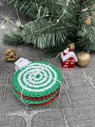 Crochet Coasters Candy spiral Pattern, Crochet Christmas ornament
