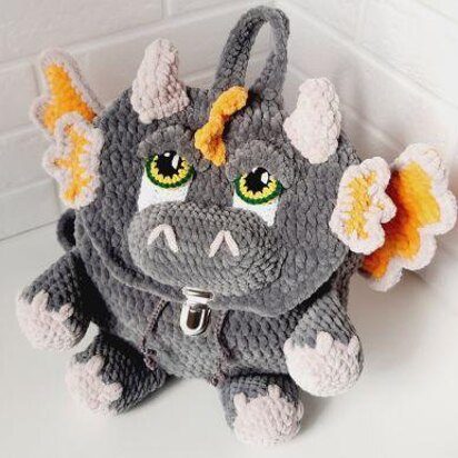 Crochet pattern dragon baby backpack, Crochet Dino backpack PDF