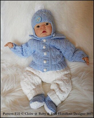 Cabled Pram Suit 16-22” doll/newborn/0-3m baby