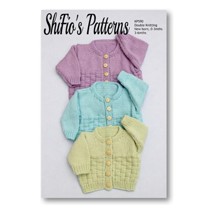 Knitting Pattern for Babies Round Neck Cardigan New-Born, 0-3mths, 3-6mths #590