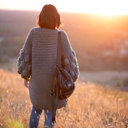 Knit Sweater Cardigan, Chunky knit Bubble Sleeve Cardigan, Oversized long cardigan, Cozy Winter sweater