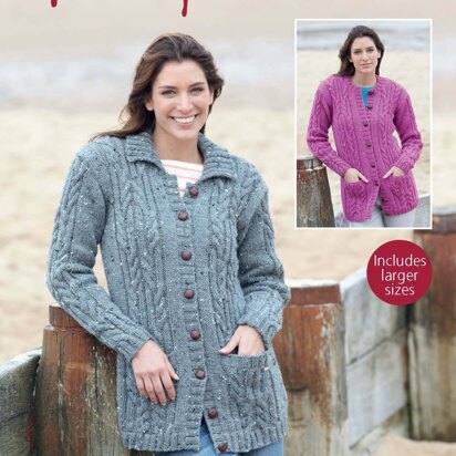 Collared and Round Neck Cardigans in Hayfield Bonus Aran Tweed - 7895 - Downloadable PDF - knitting pattern